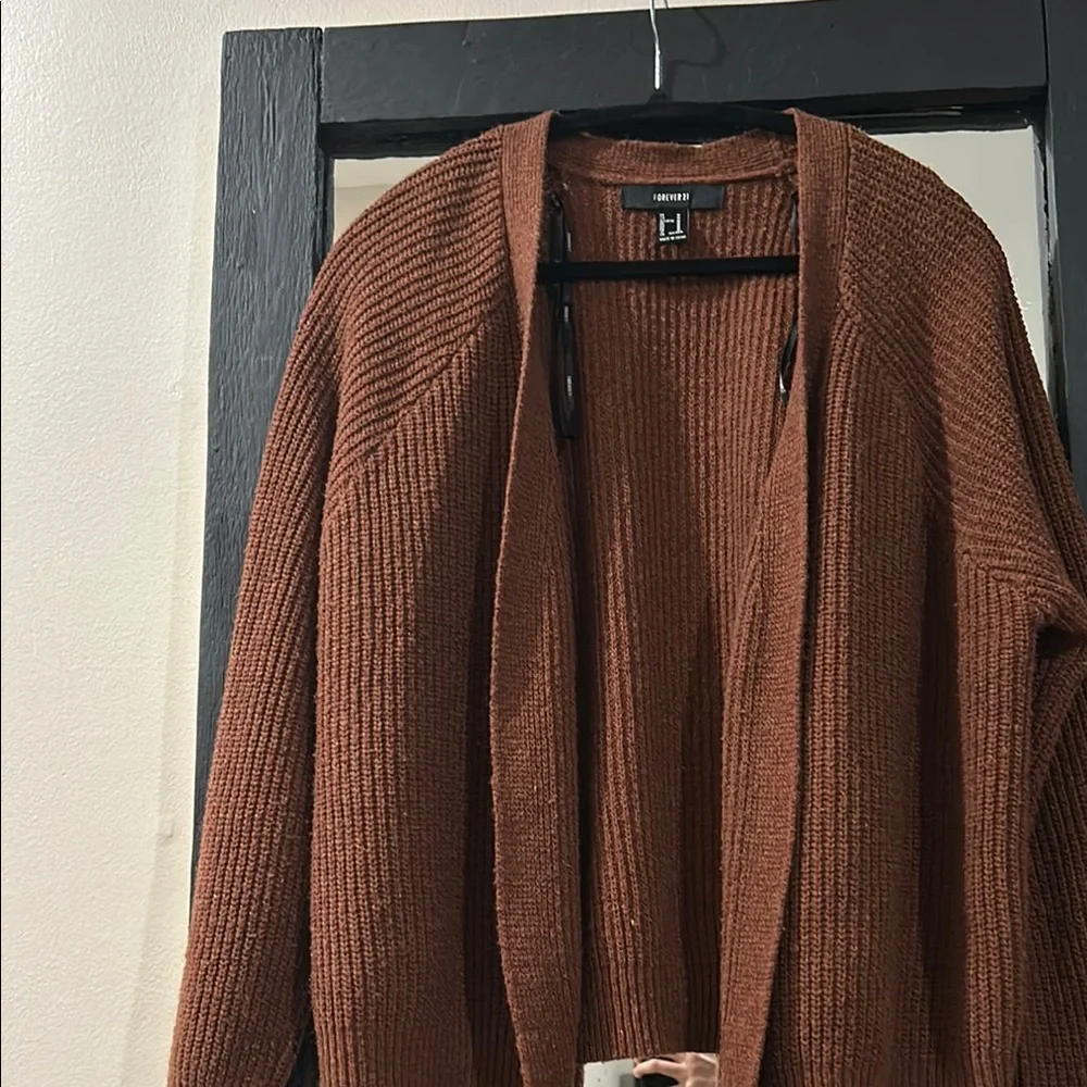 Brown Ribbed Open-Front Sweater - Picture 4 of 4